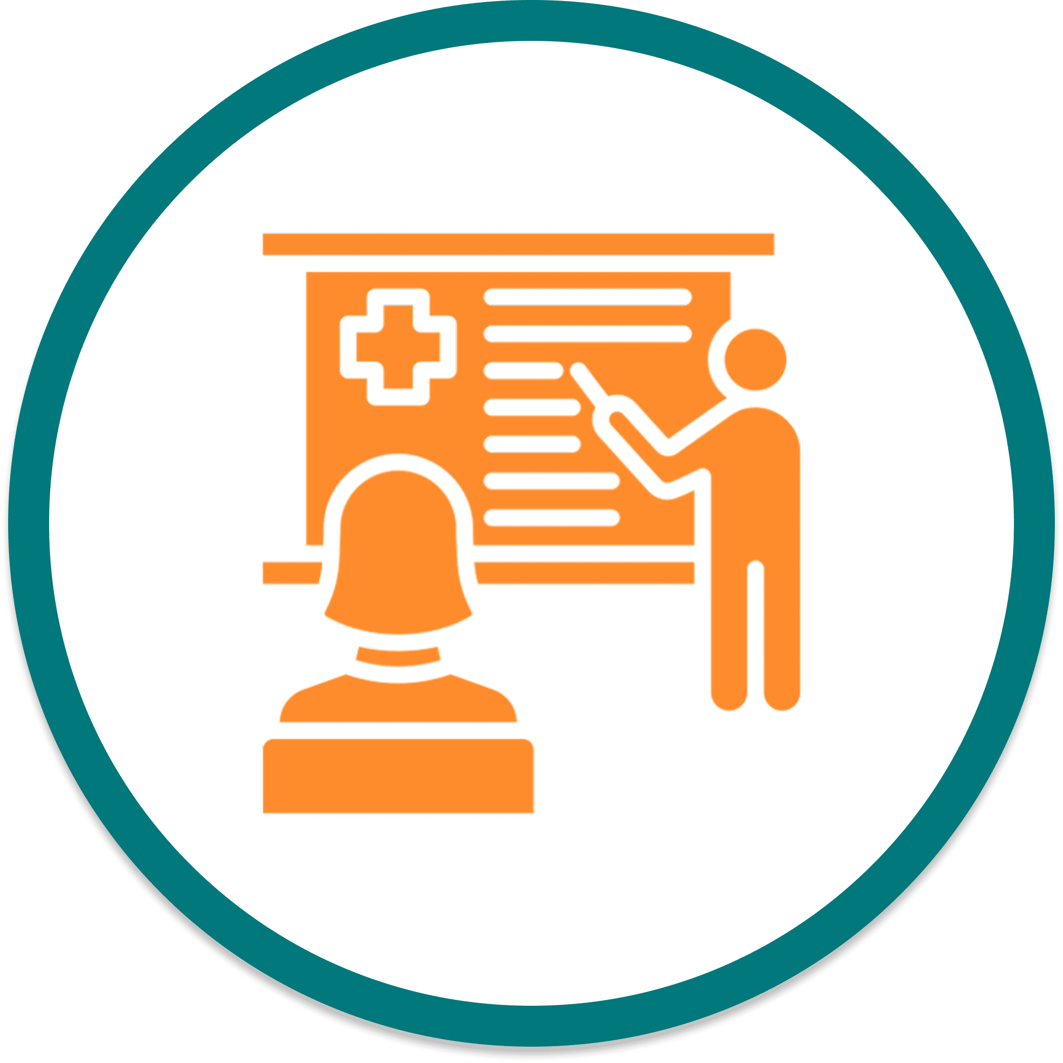 Medical presentation icon with presenter and audience.
