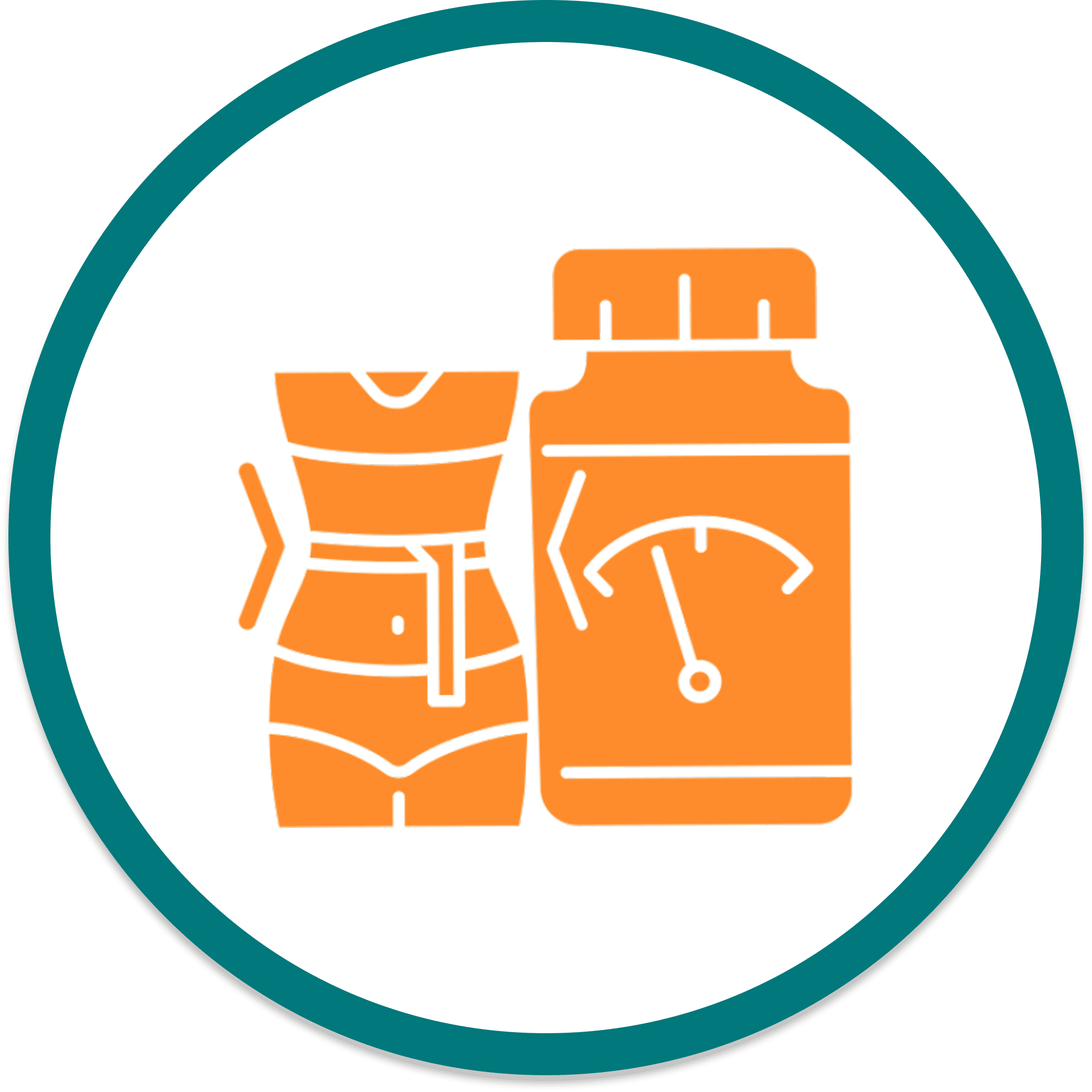 Fitness icon with supplement bottle and figure.