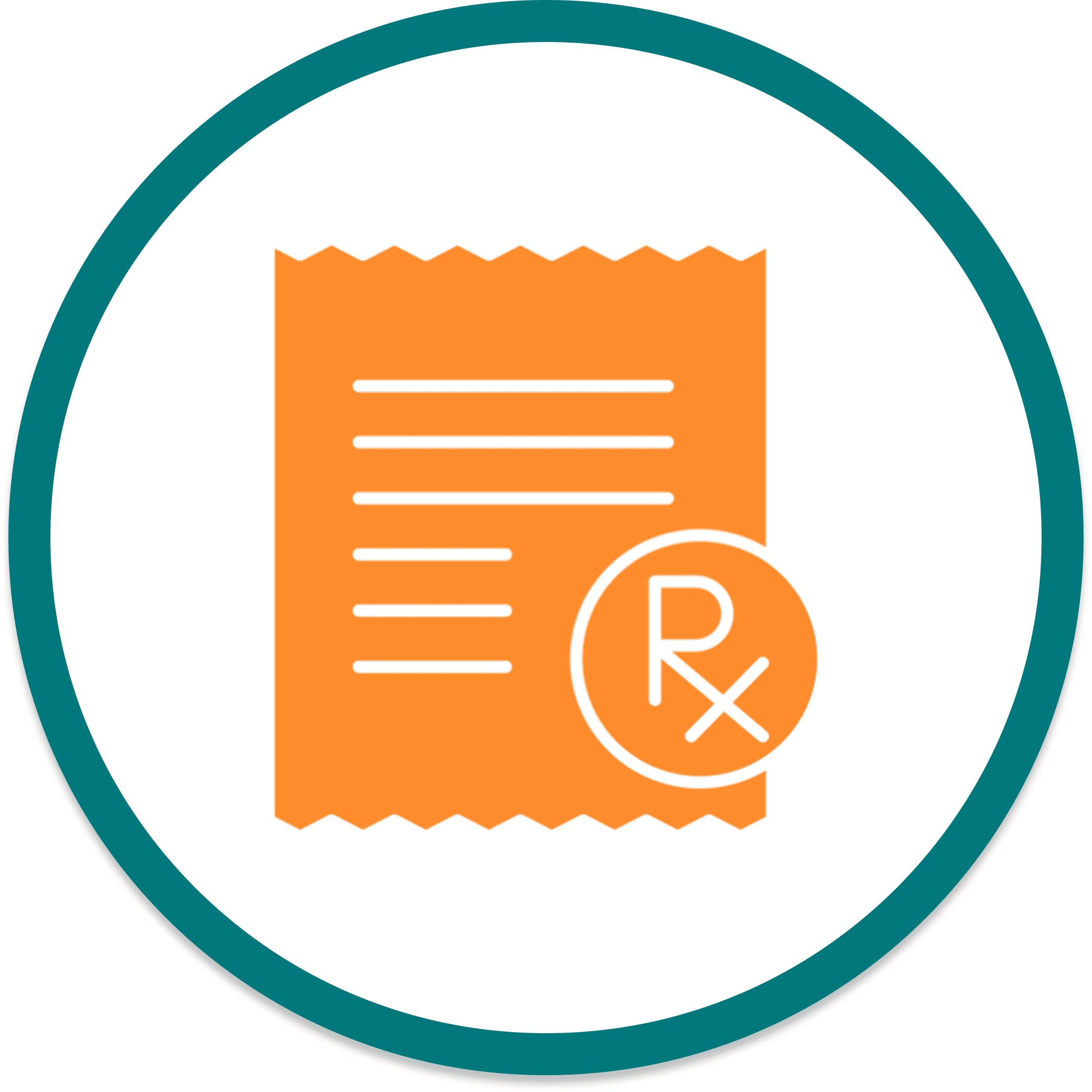 Prescription icon inside teal circle.