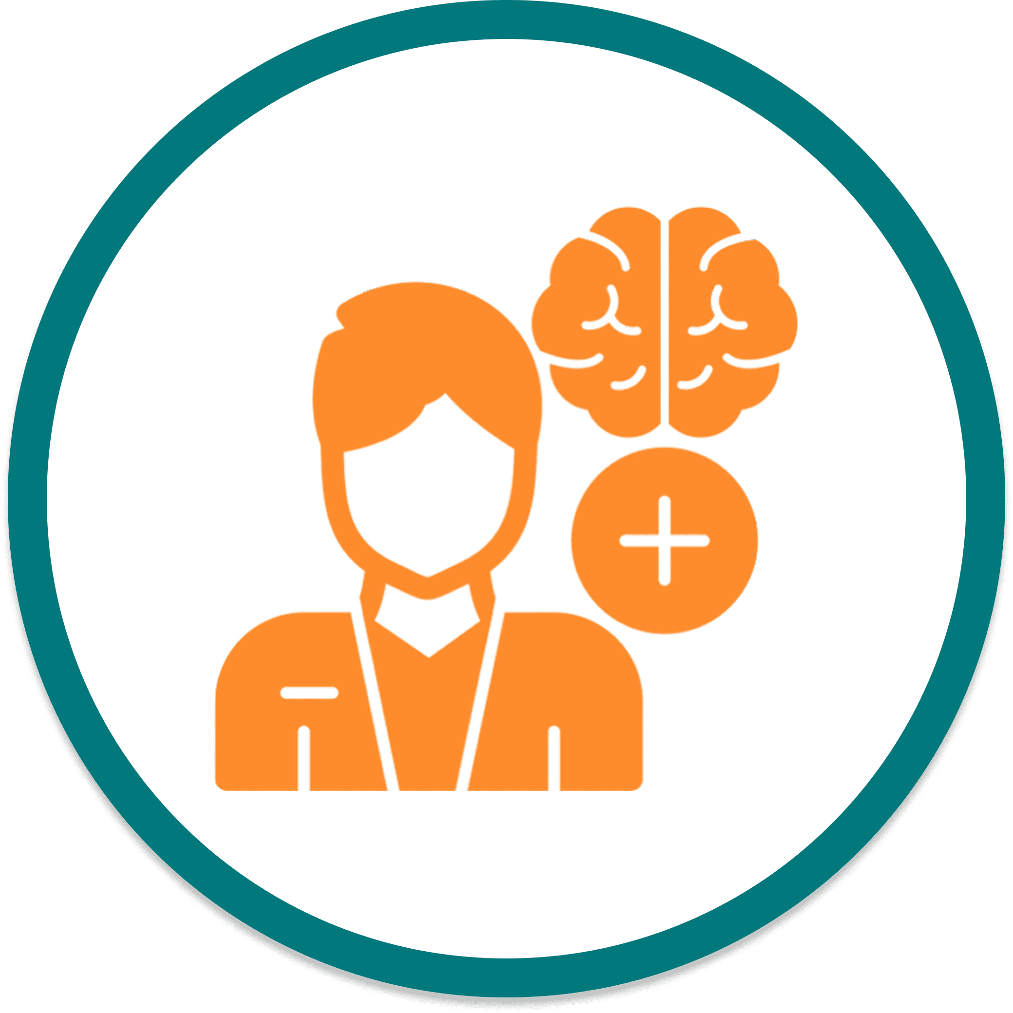 Person with brain icon inside circle.