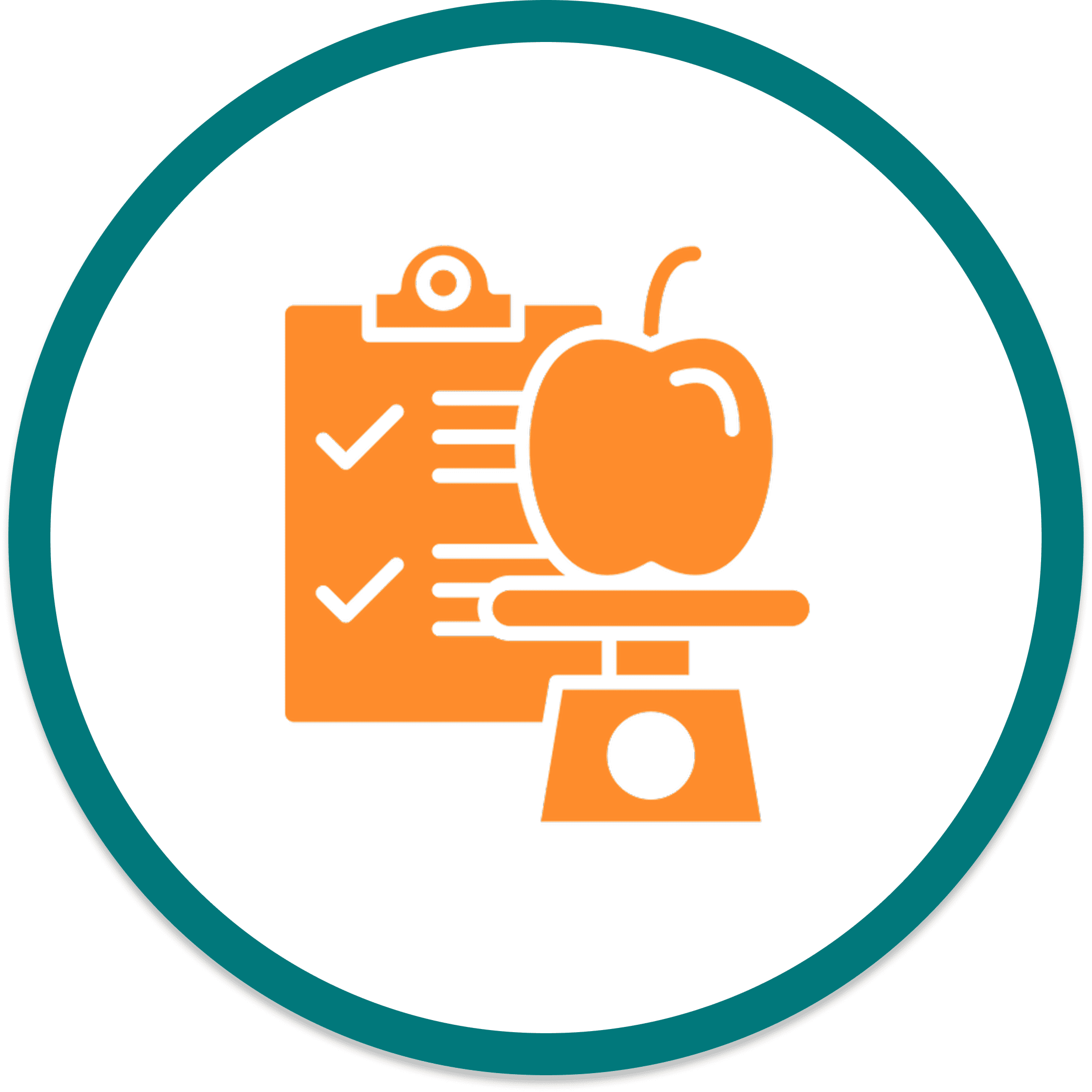 Scale and clipboard with apple icon.