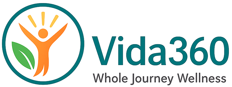 Vida360 logo with wellness theme elements.